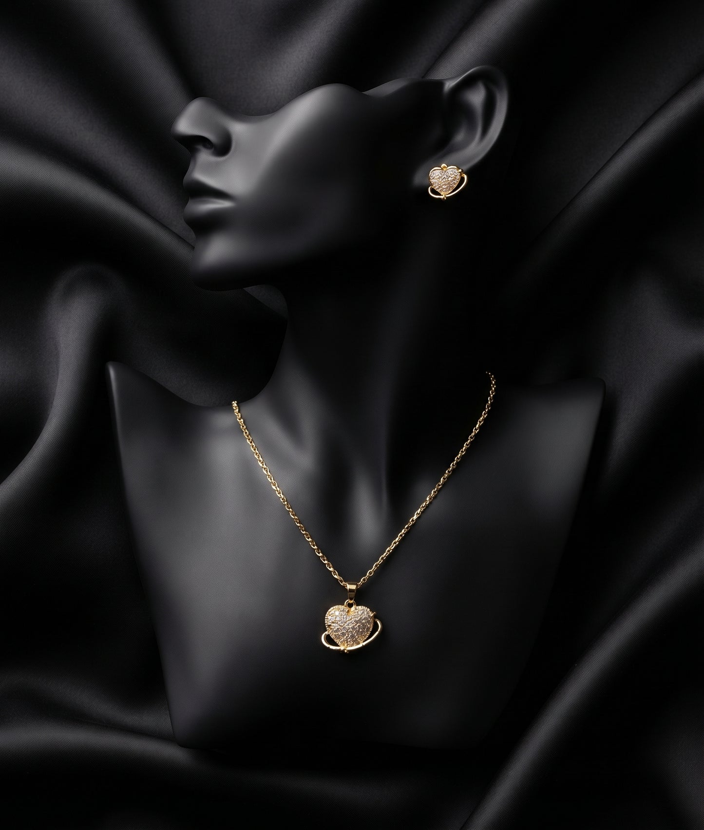 ✨ Conjunto Brillo Cósmico: Collar y Aretes de Corazón ✨